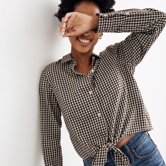 Madewell Tops - NWT Madewell Flannel Tie-Front Shirt in Gingham